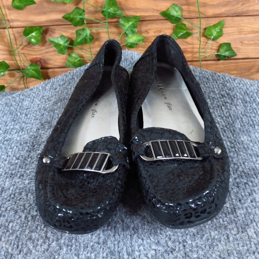 Anne Klein Klarista‎ Women Casual Loafer Size 8 Everyday Black Textured Leather